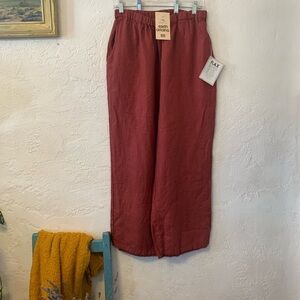 FLAX NWT LINEN PANTS FLOOD CROP SZ M LANTERN TAPERED BURGUNDY LAGENLOOK